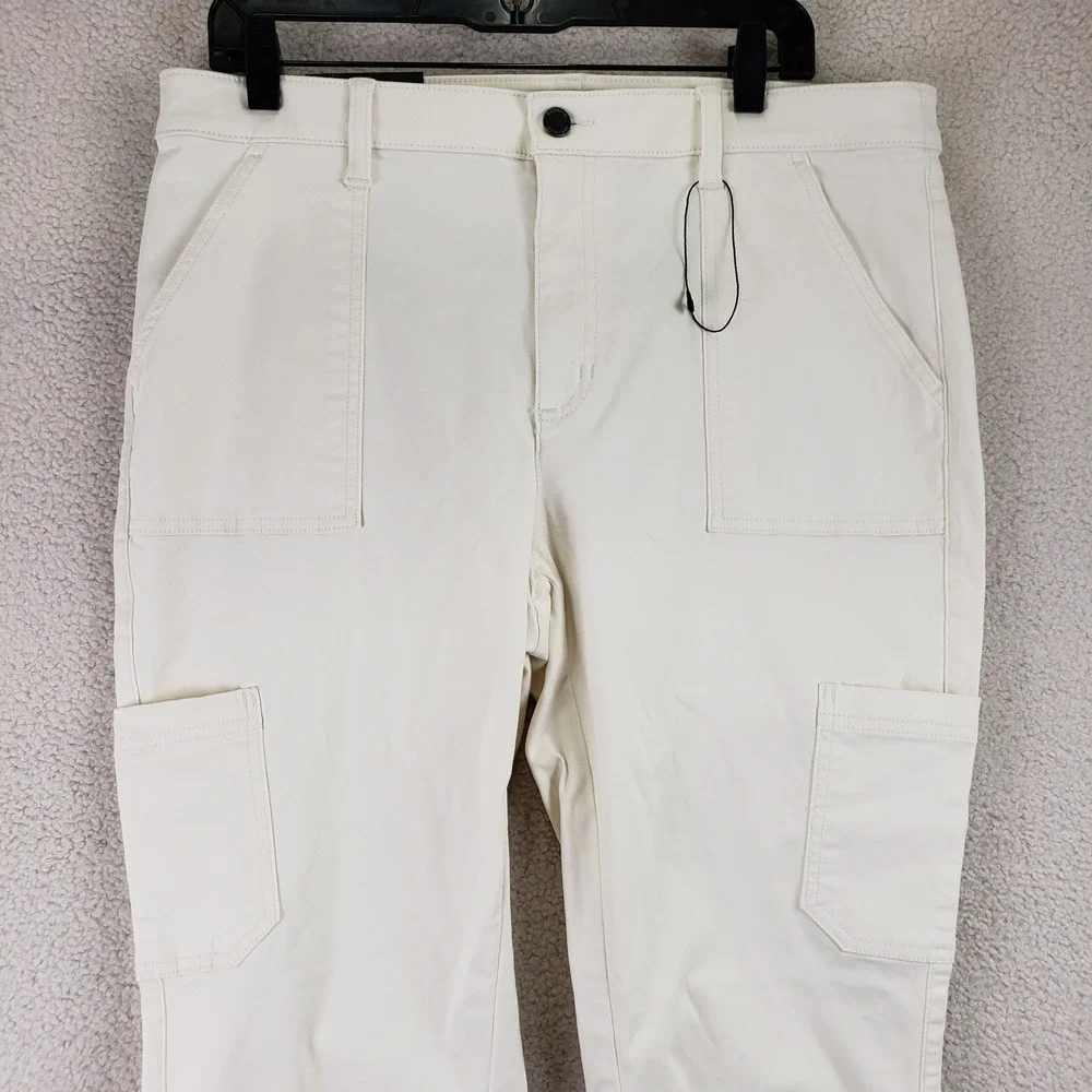 Banana Republic Sloan Pants Women 14 Off-White Stretch Chino Cargo Utility